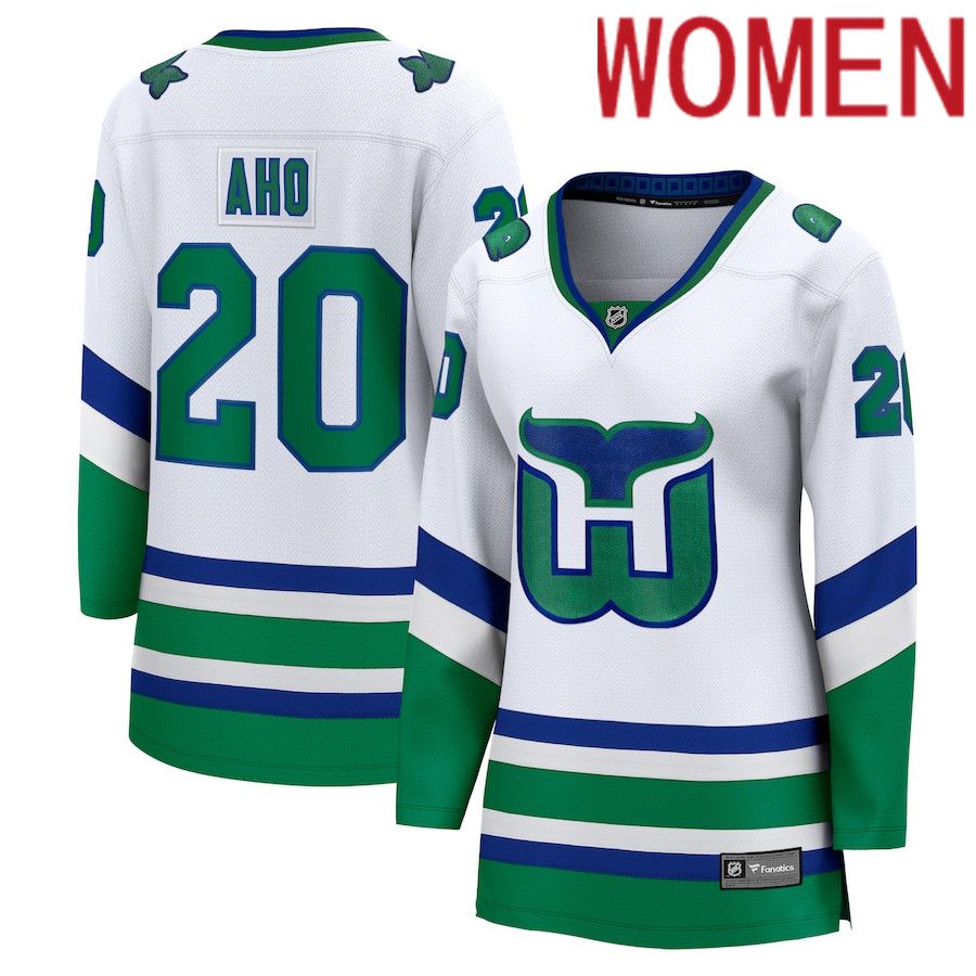 Women Carolina Hurricanes #20 Sebastian Aho Fanatics Branded White Whalers Premier Breakaway NHL Jersey->carolina hurricanes->NHL Jersey